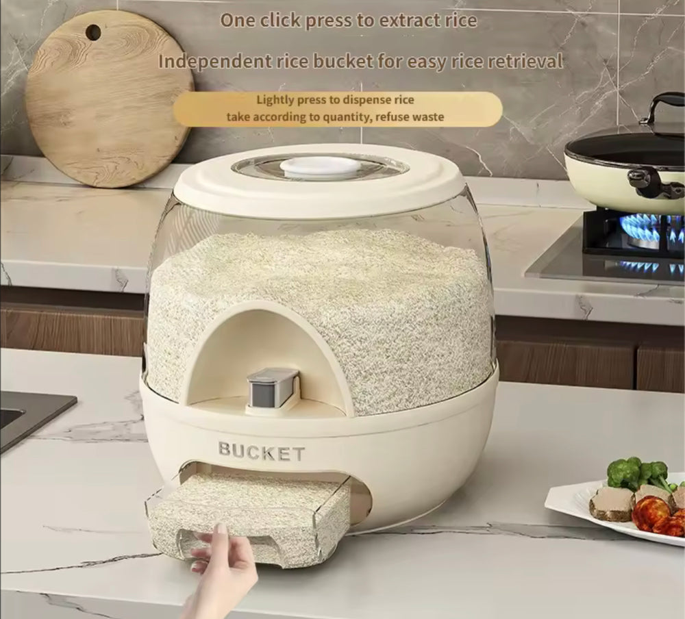 10KG Kitchen Food Dispenser, Round Rice Storage Tank