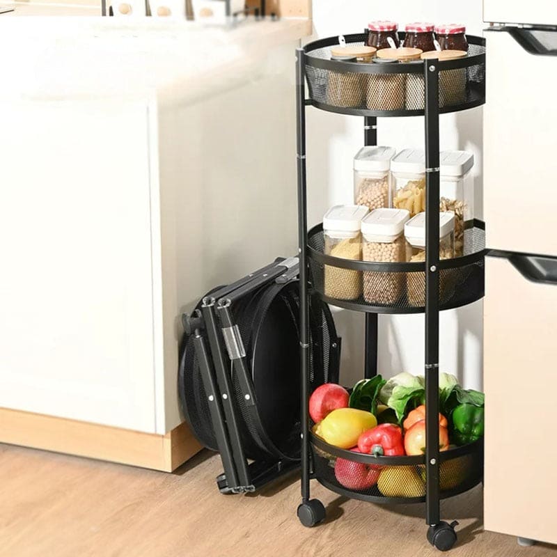 3 Layer Folding Storage Cart Trolley With Wheels
