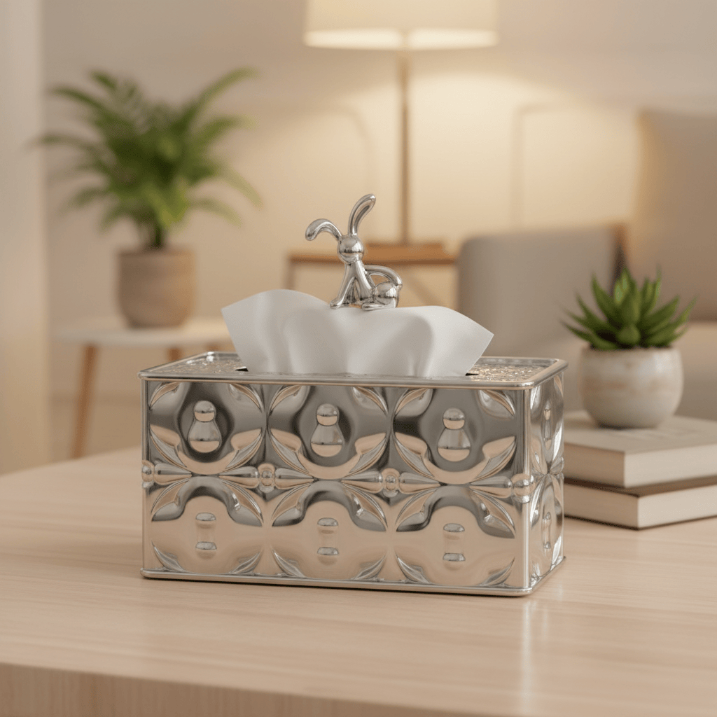 Silver Quatrefoil Tissue Box Metallic