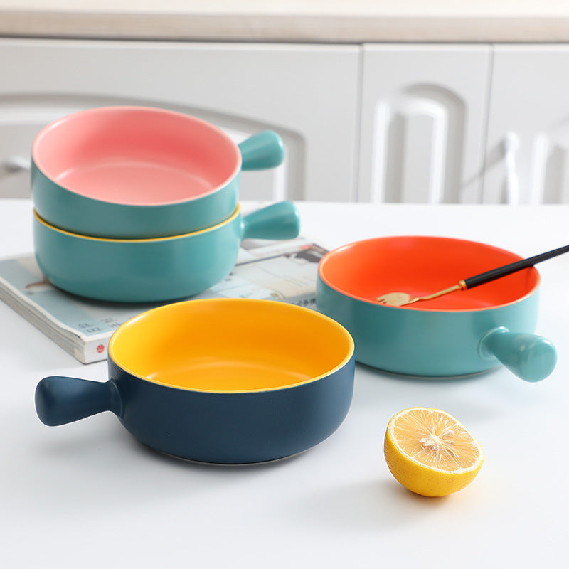 Danny Home Round Porcelain Baking Bowl With Handle