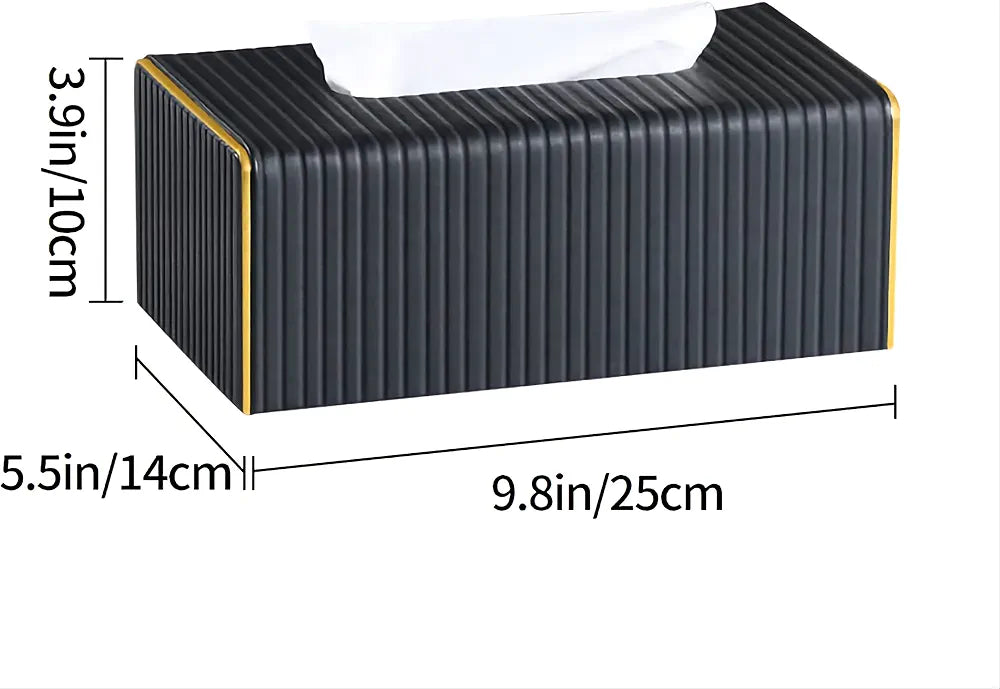 Nordic-style Black Leather Tissue Box Cover With Gold Accent Edge