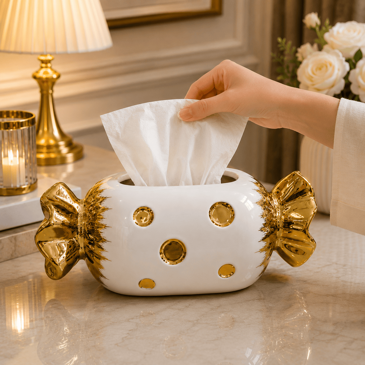 Elegant Luxury Candy Shape Ceramic Tissue Box