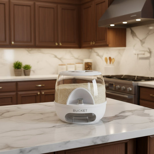 10KG Kitchen Food Dispenser, Round Rice Storage Tank