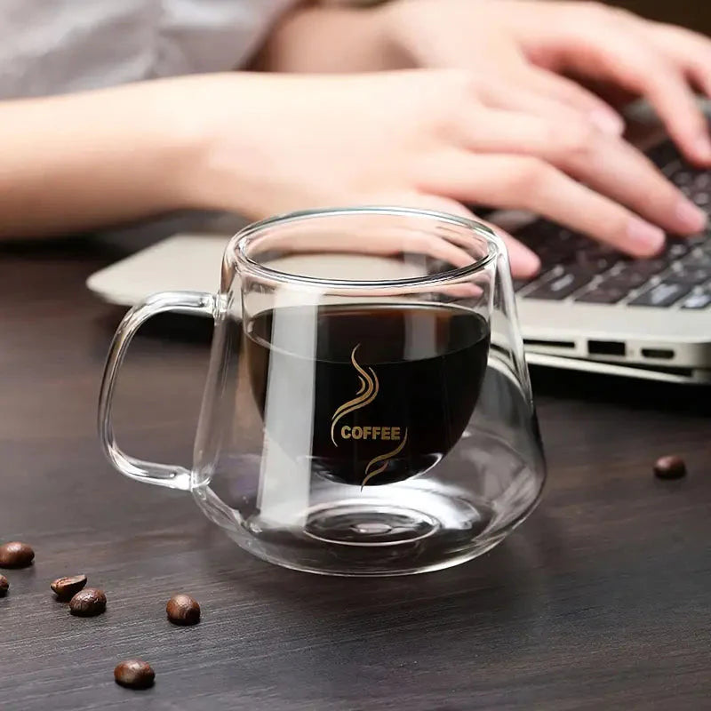 Double-Walled Glass Coffee Mugs – 200ml Heat-Resistant Espresso Cups for Hot & Cold Drinks | Adornia.pk