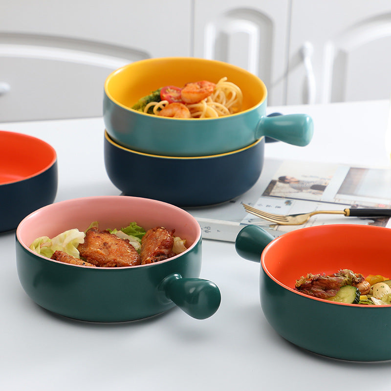 Danny Home Round Porcelain Baking Bowl With Handle