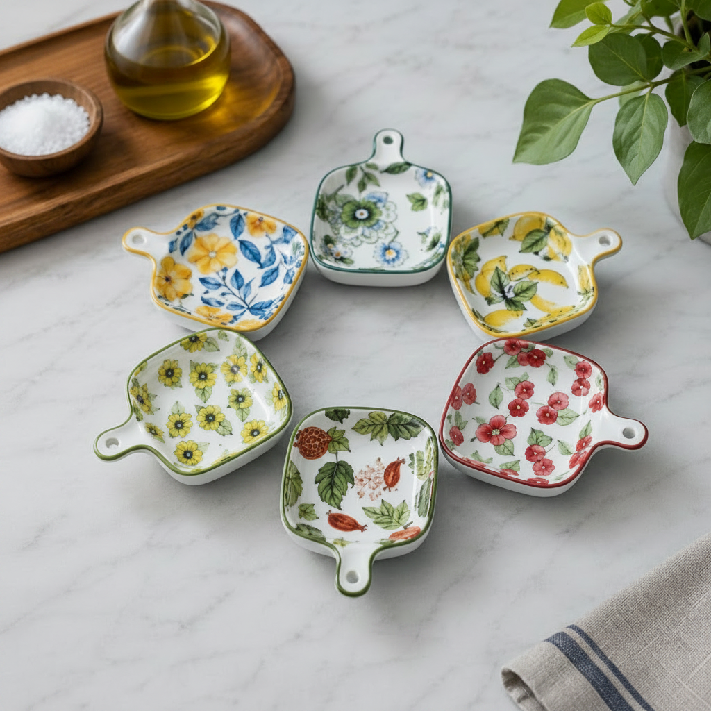 Danny Home Floral Porcelain Mini Baking Dish With Handle