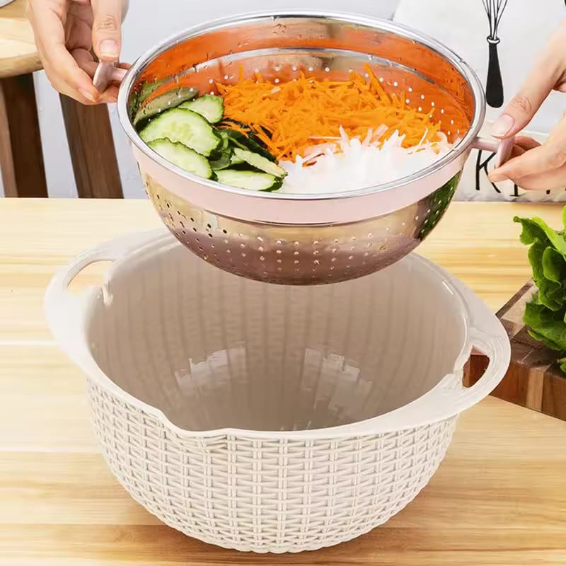 Multifunctional Stainless Steel Stainer & Drain Basket Bowl Set