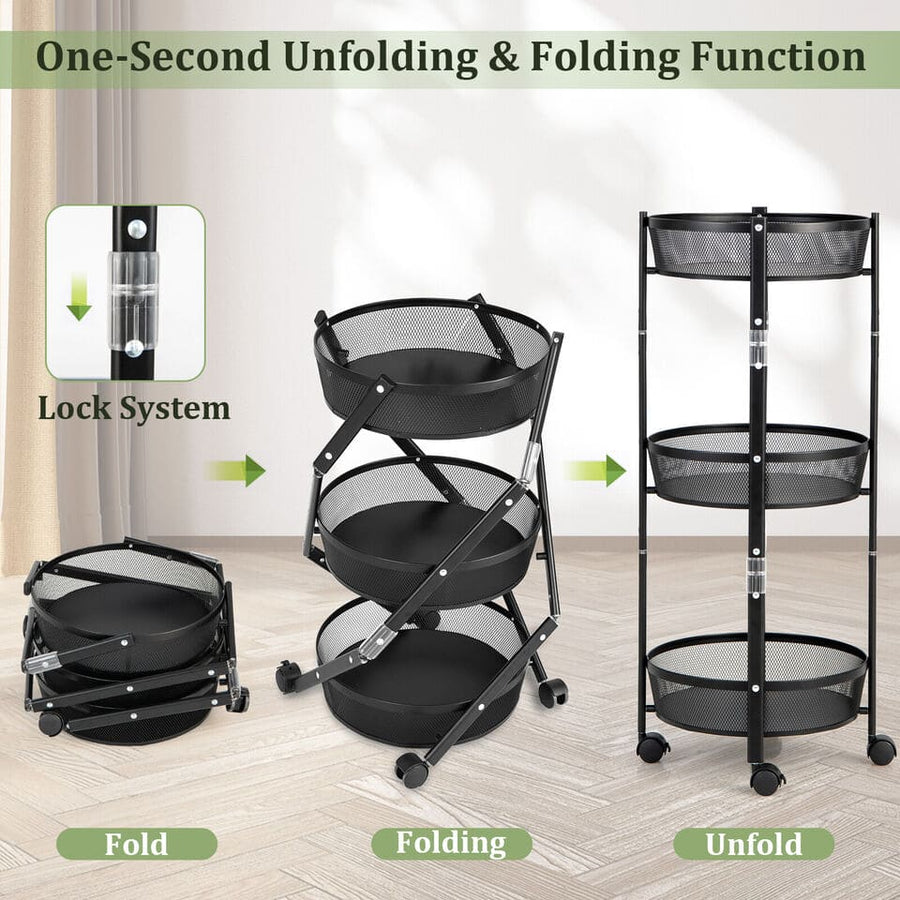 3 Layer Folding Storage Cart Trolley With Wheels