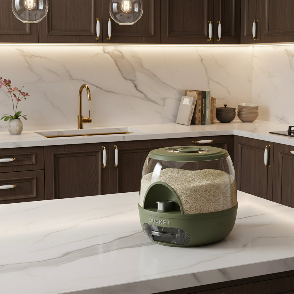 10KG Kitchen Food Dispenser, Round Rice Storage Tank
