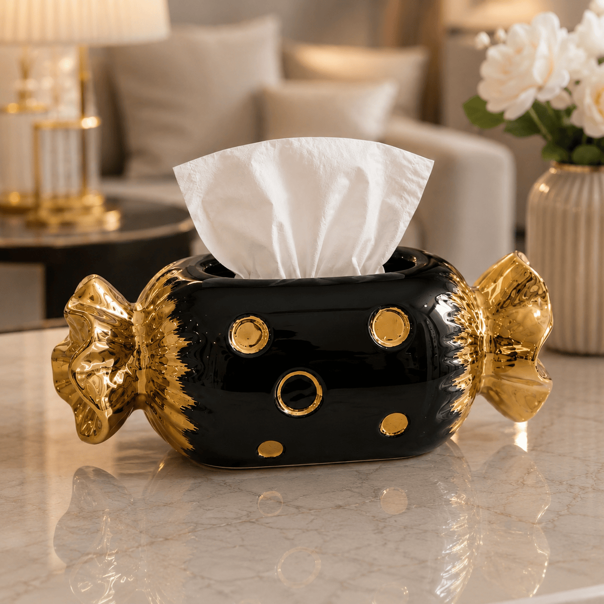 Elegant Luxury Candy Shape Ceramic Tissue Box