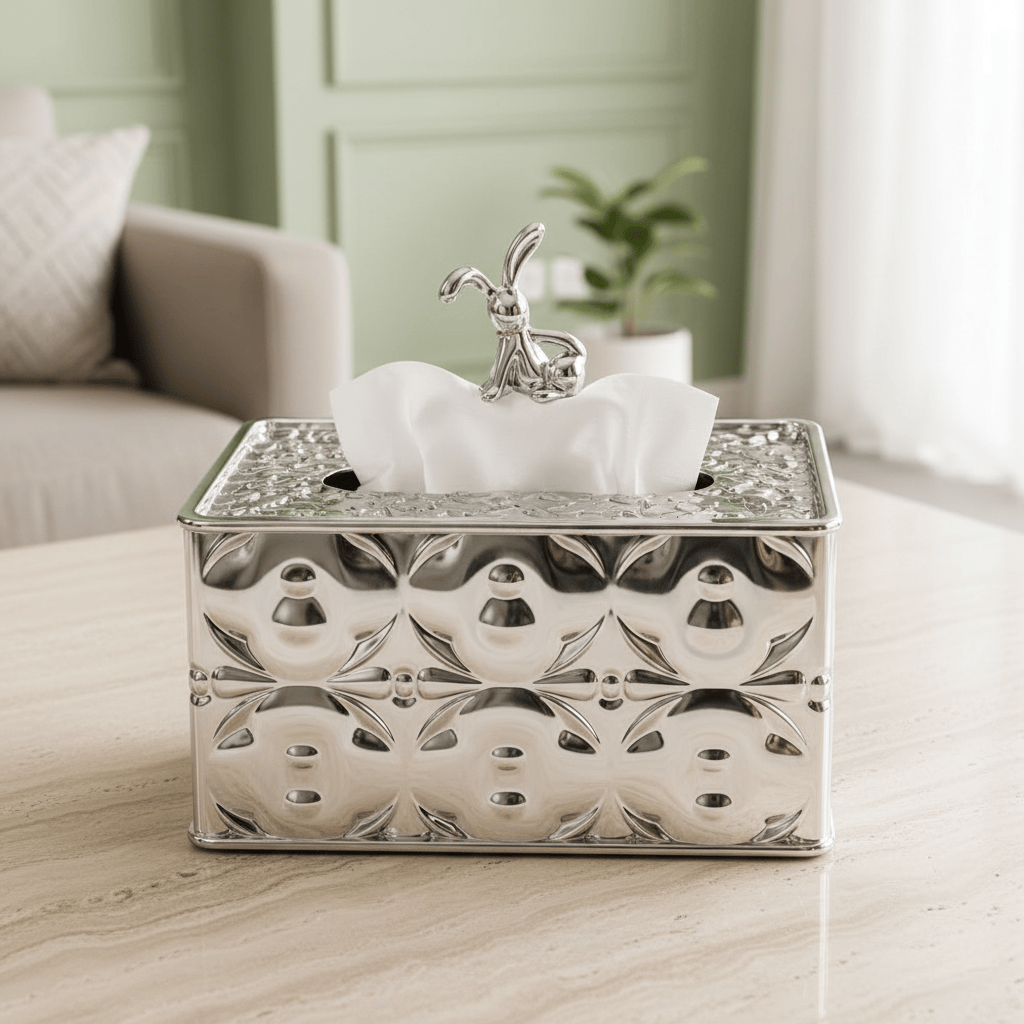 Silver Quatrefoil Tissue Box Metallic