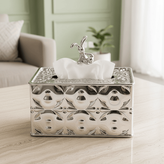 Silver Quatrefoil Tissue Box Metallic