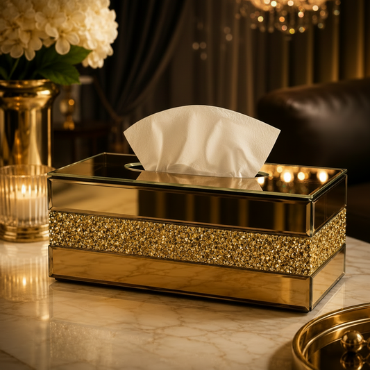 Elegant Crystal Diamond Mirror Glass Tissue Box