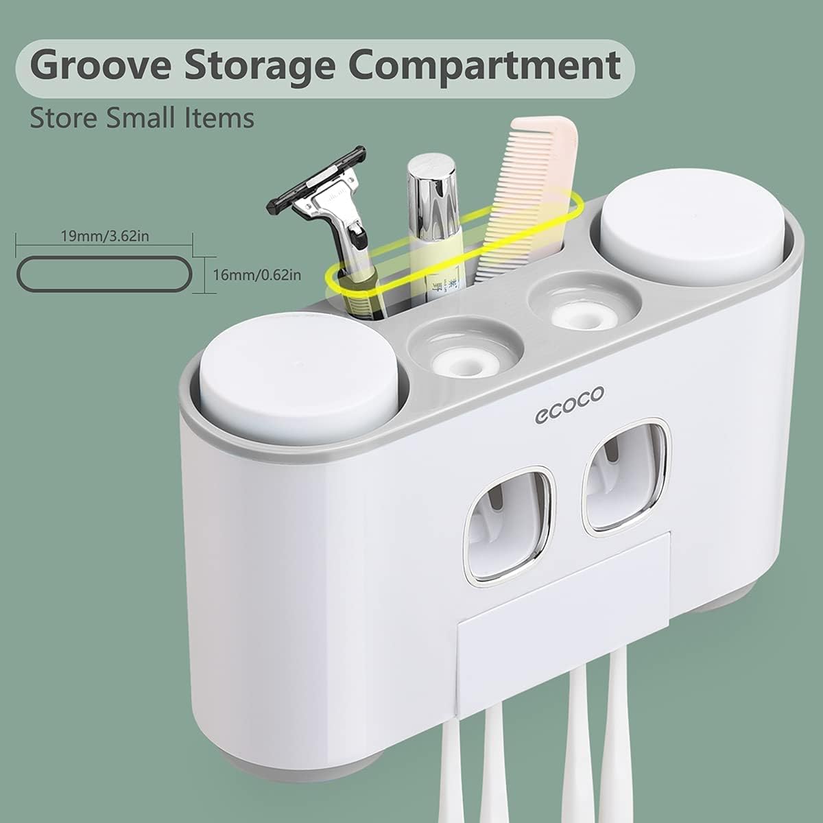 Wall Mount Automatic Toothpaste Squeezer Set, 2 Toothpaste Dispensers 4 Cups and 5 Toothbrush Slots Toiletries Storage Rack