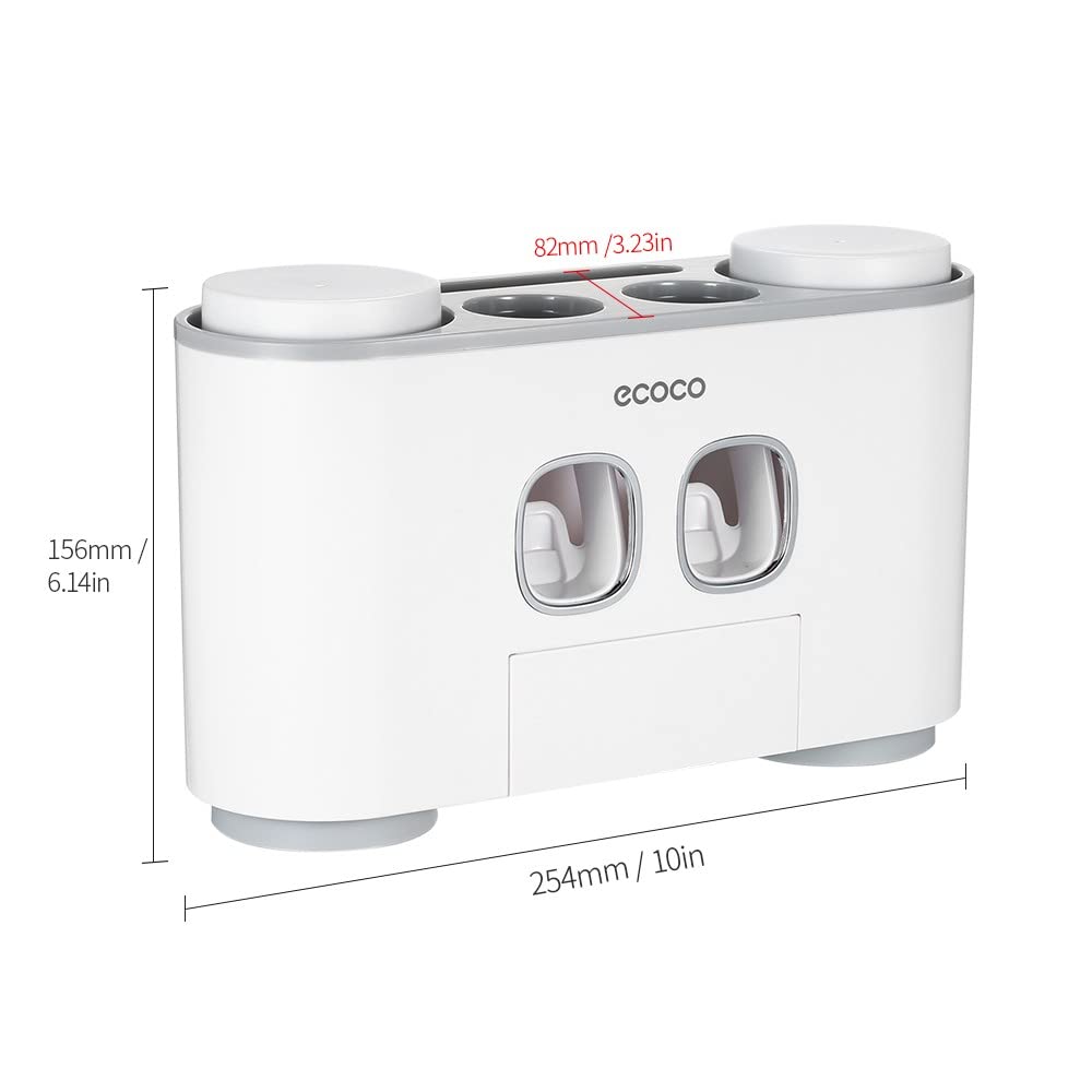 Wall Mount Automatic Toothpaste Squeezer Set, 2 Toothpaste Dispensers 4 Cups and 5 Toothbrush Slots Toiletries Storage Rack